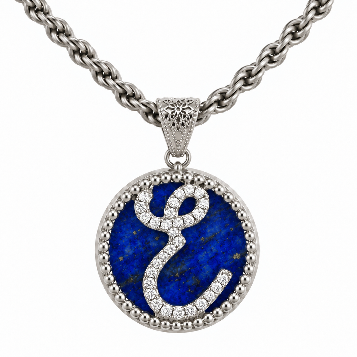 collana con pendente "lettera" grande lapislazzuli bianco rodiato