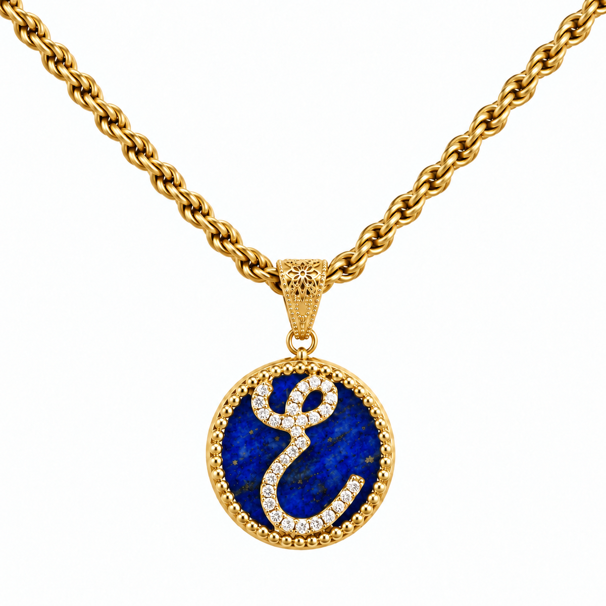 collana con pendente "lettera" piccolo lapislazzuli dorato