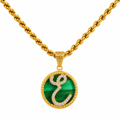 Collana con Pendente "Lettera" Piccolo Malachite Dorato