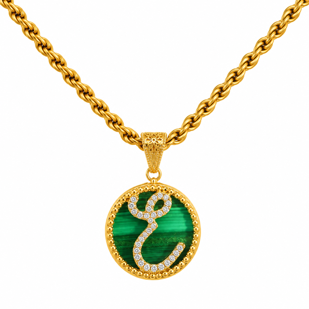 collana con pendente "lettera" grande malachite