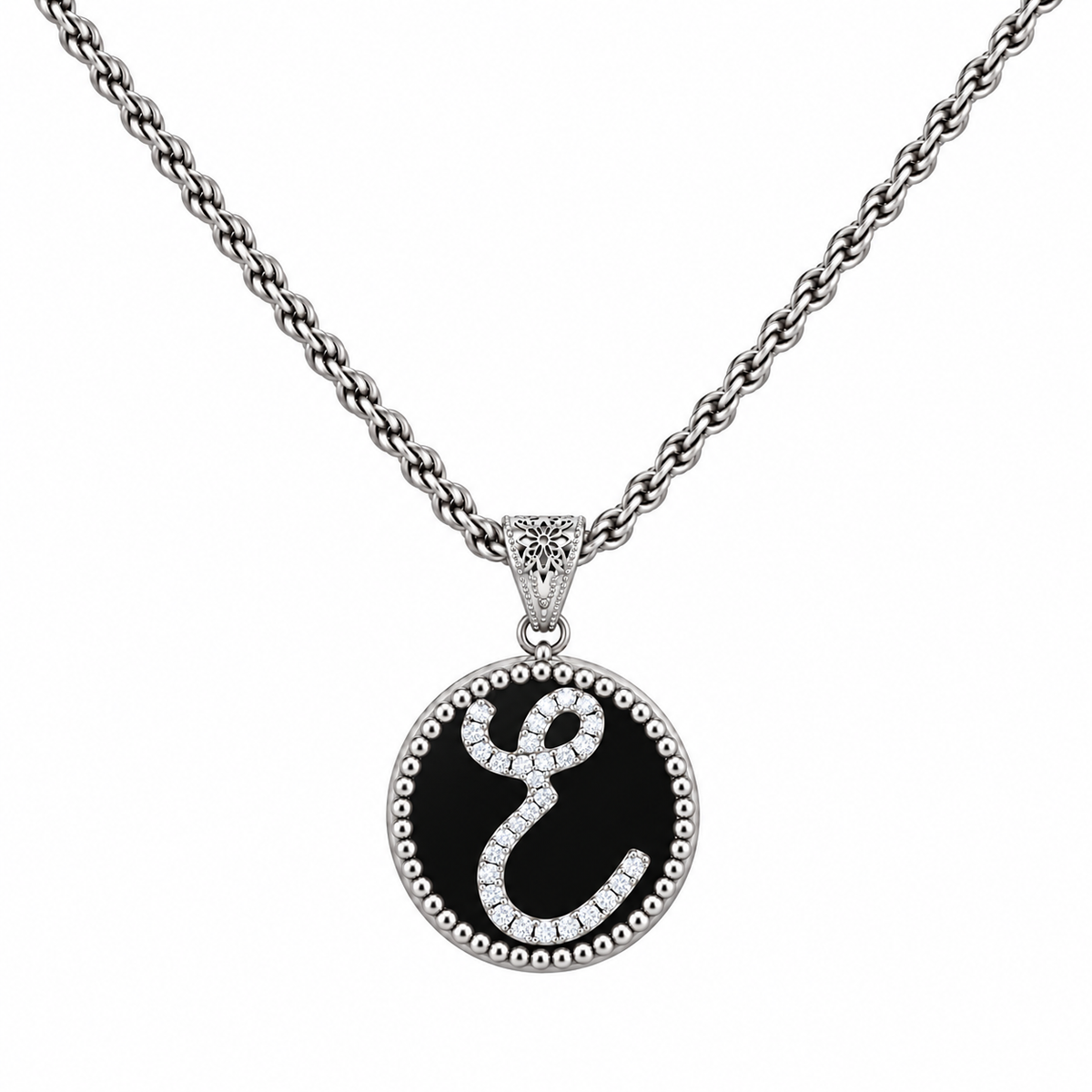 collana con pendente "lettera" piccola onice bianco rodiato