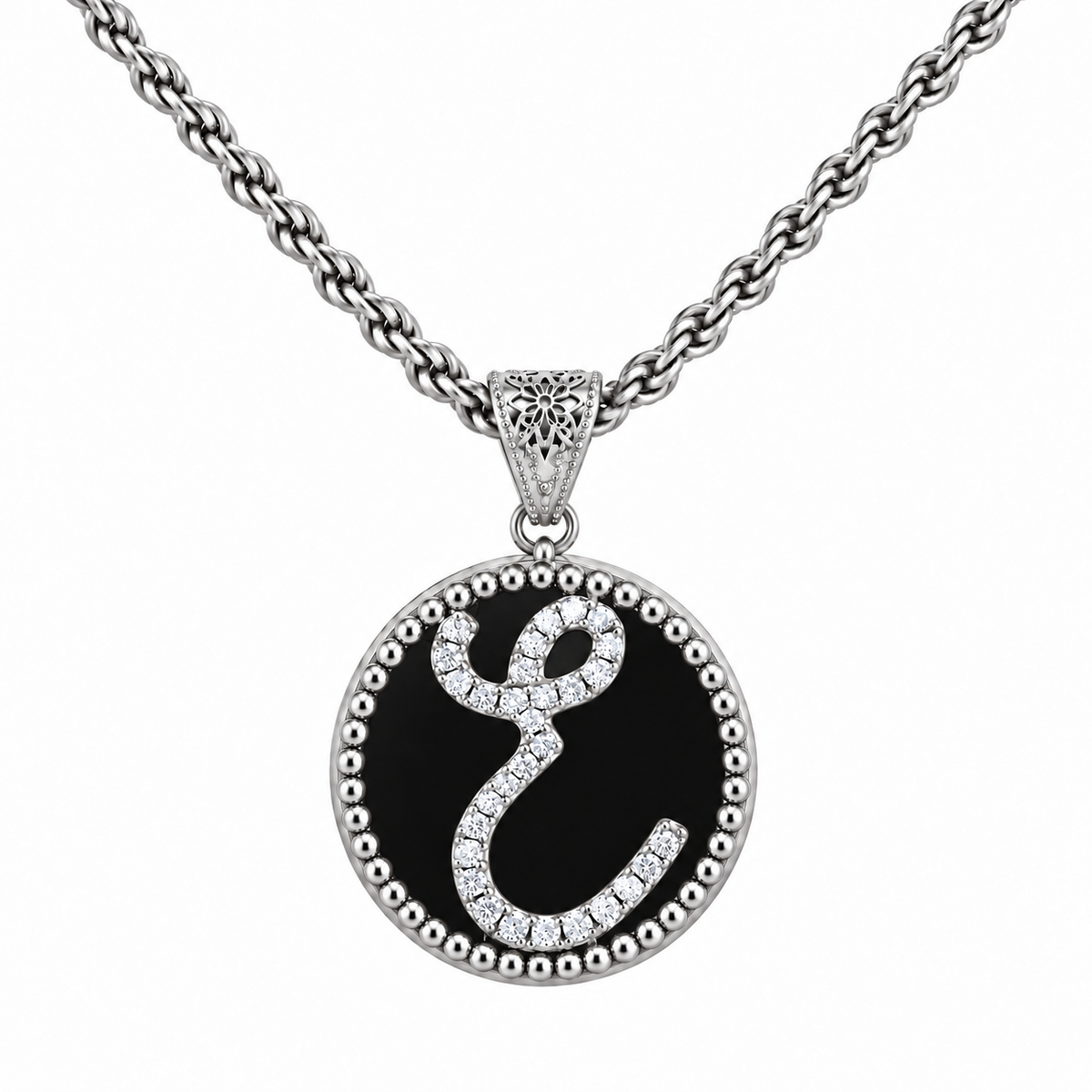 collana con pendente "lettera" grande onice bianco rodiato