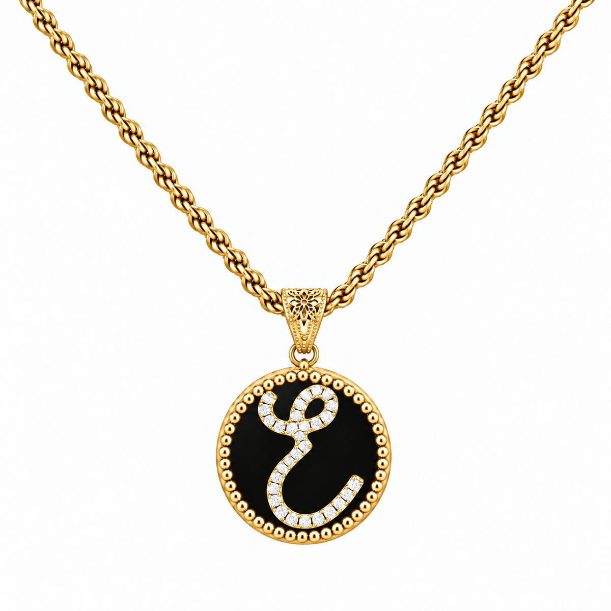 collana con pendente "lettera" piccolo onice dorato