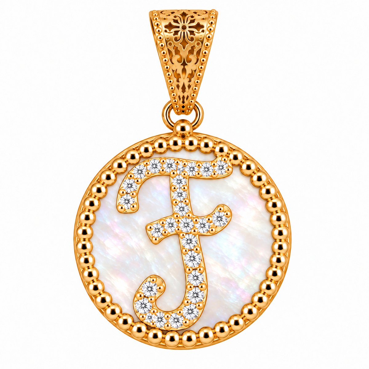 collana con pendente "lettera" grande madreperla dorato