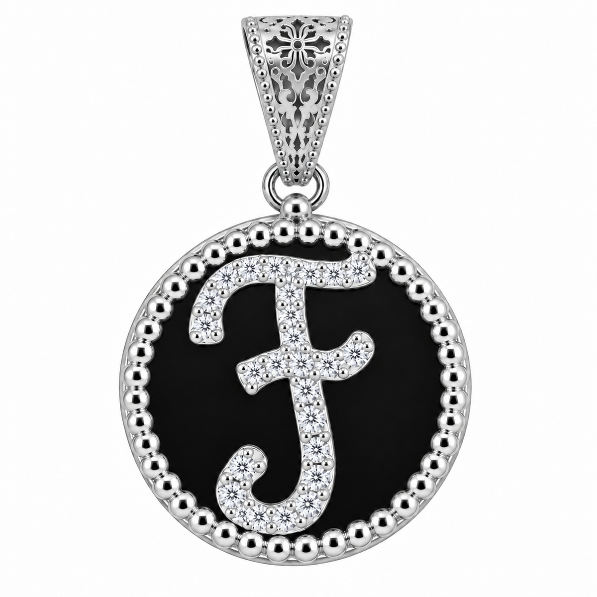 collana con pendente "lettera" grande onice bianco rodiato