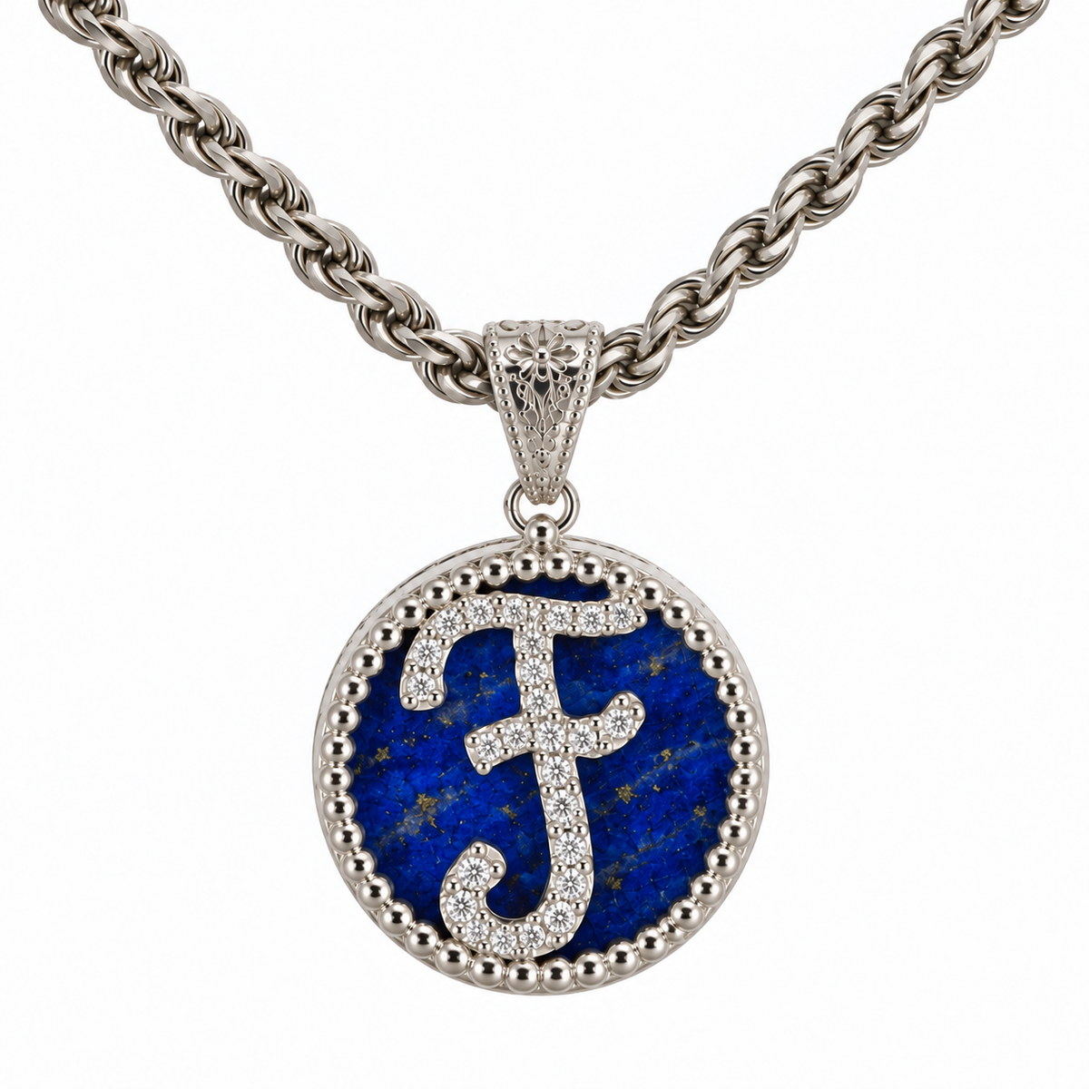 collana con pendente "lettera" grande lapislazzuli bianco rodiato