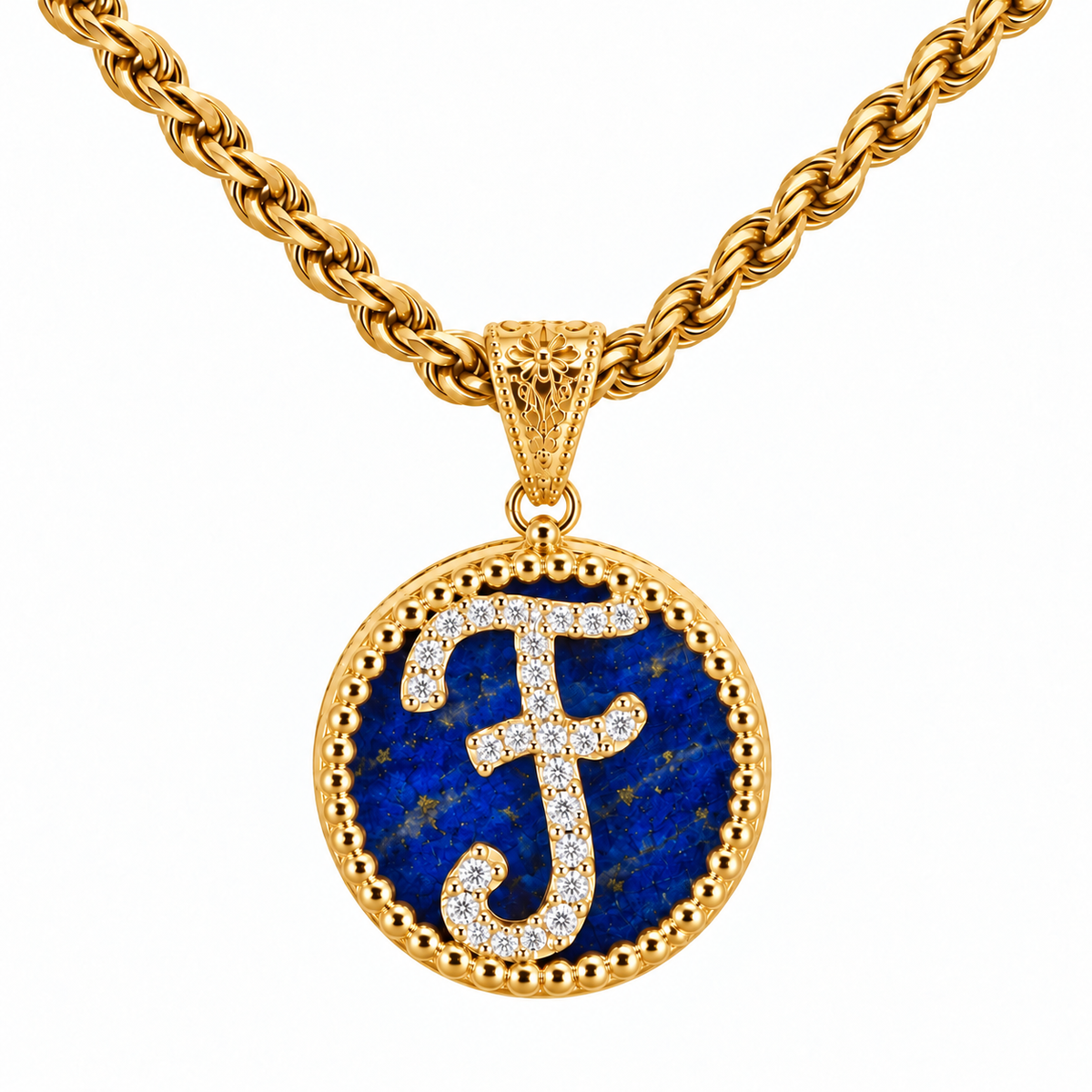 collana con pendente "lettera" grande lapislazzuli dorato