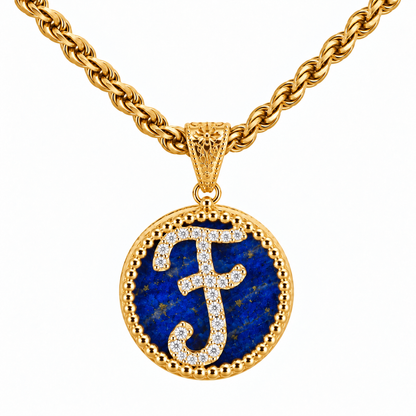 Collana con Pendente "Lettera" Grande Lapislazzuli Dorato