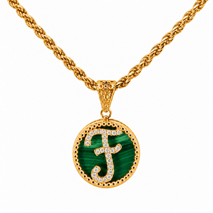 Collana con Pendente "Lettera" Piccolo Malachite Dorato