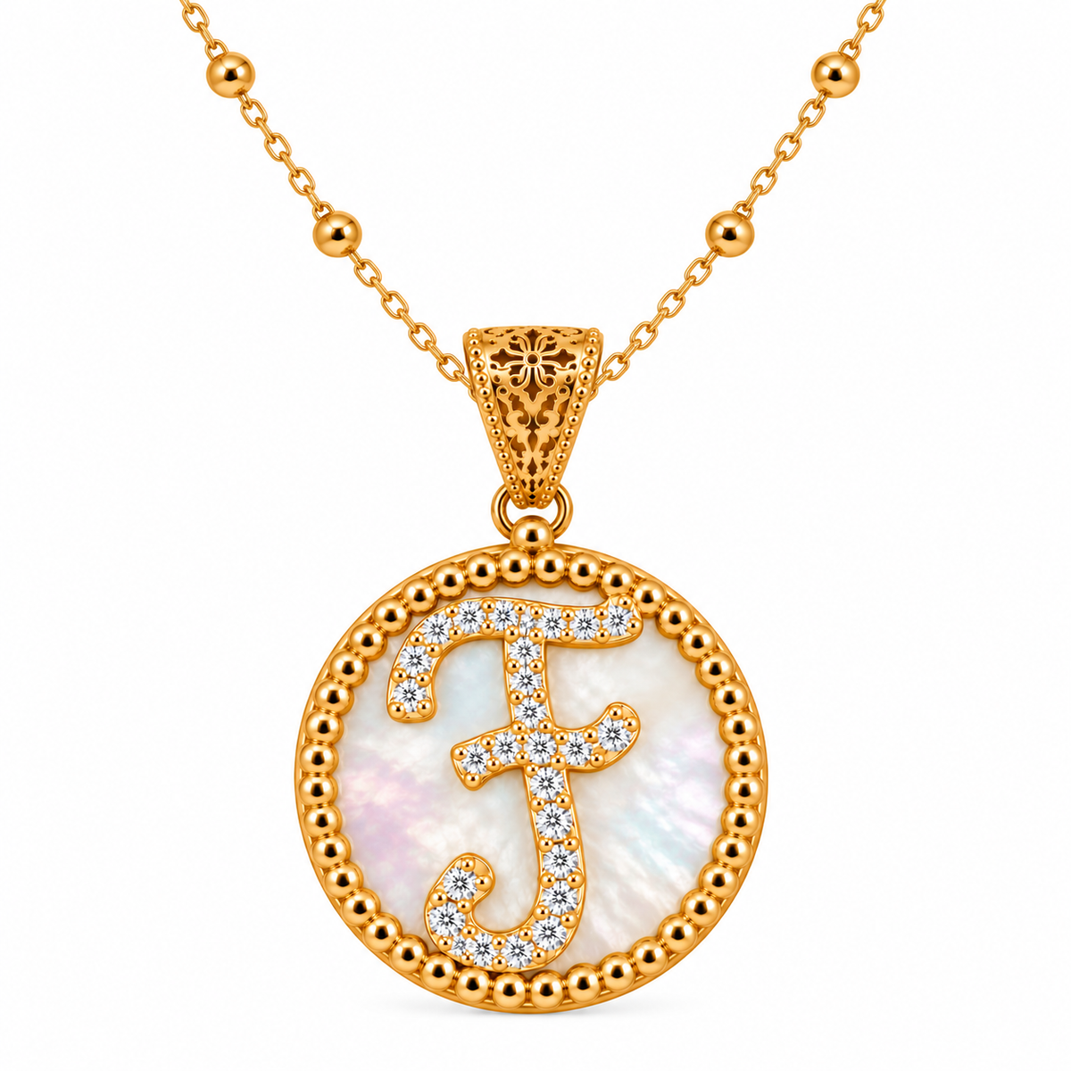 collana con pendente "lettera" grande madreperla dorato con forzatina