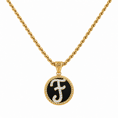 Collana con Pendente "Lettera" Piccolo Onice Dorato