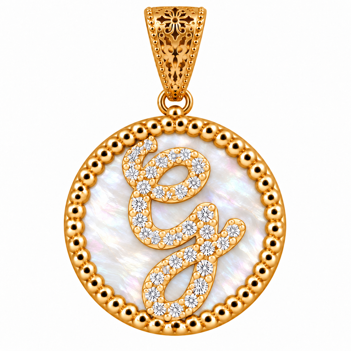 collana con pendente "lettera" grande madreperla dorato