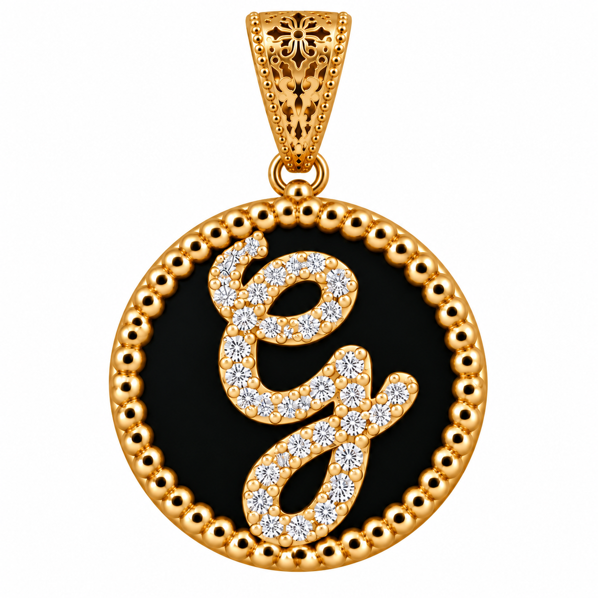 collana con pendente "lettera" piccolo onice dorato