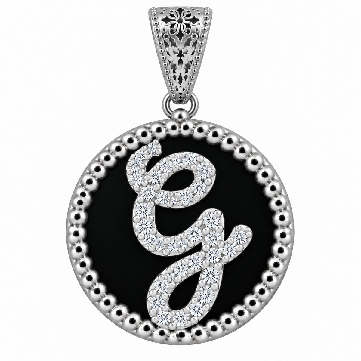 collana con pendente "lettera" grande onice bianco rodiato