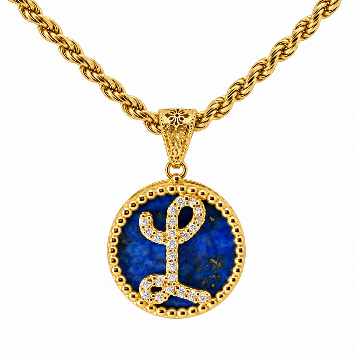 collana con pendente "lettera" grande lapislazzuli dorato