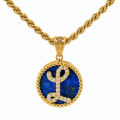 Collana con Pendente "Lettera" Grande Lapislazzuli Dorato