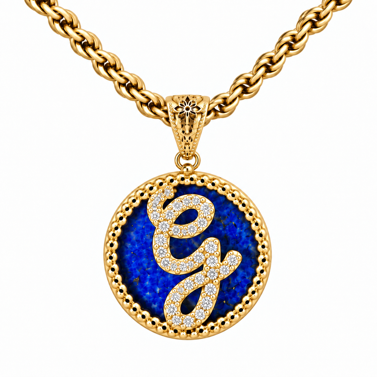 collana con pendente "lettera" grande lapislazzuli dorato