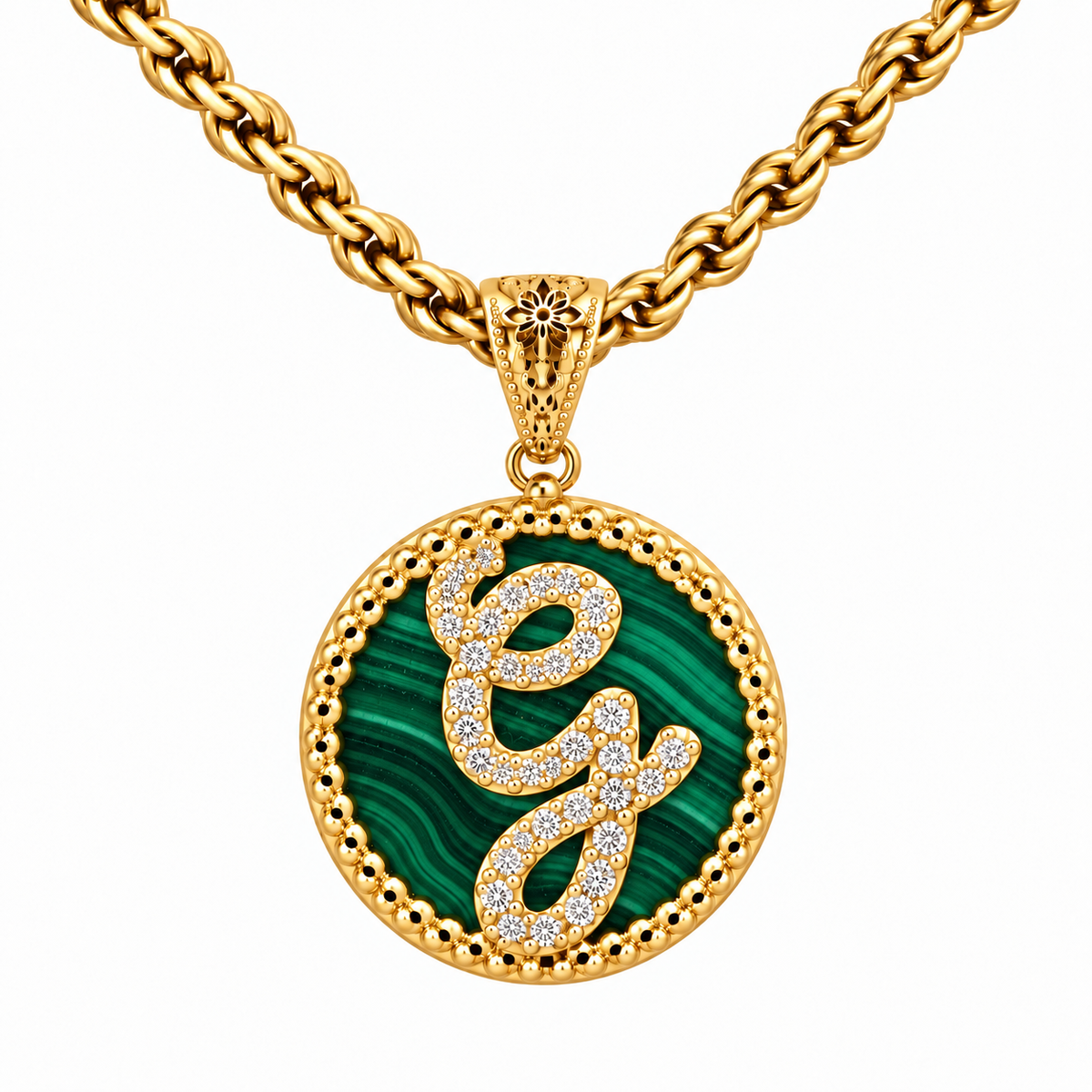 collana con pendente "lettera" grande malachite