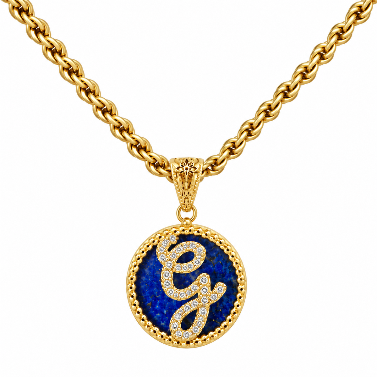 collana con pendente "lettera" piccolo lapislazzuli dorato