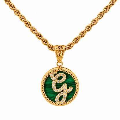 Collana con Pendente "Lettera" Piccolo Malachite Dorato
