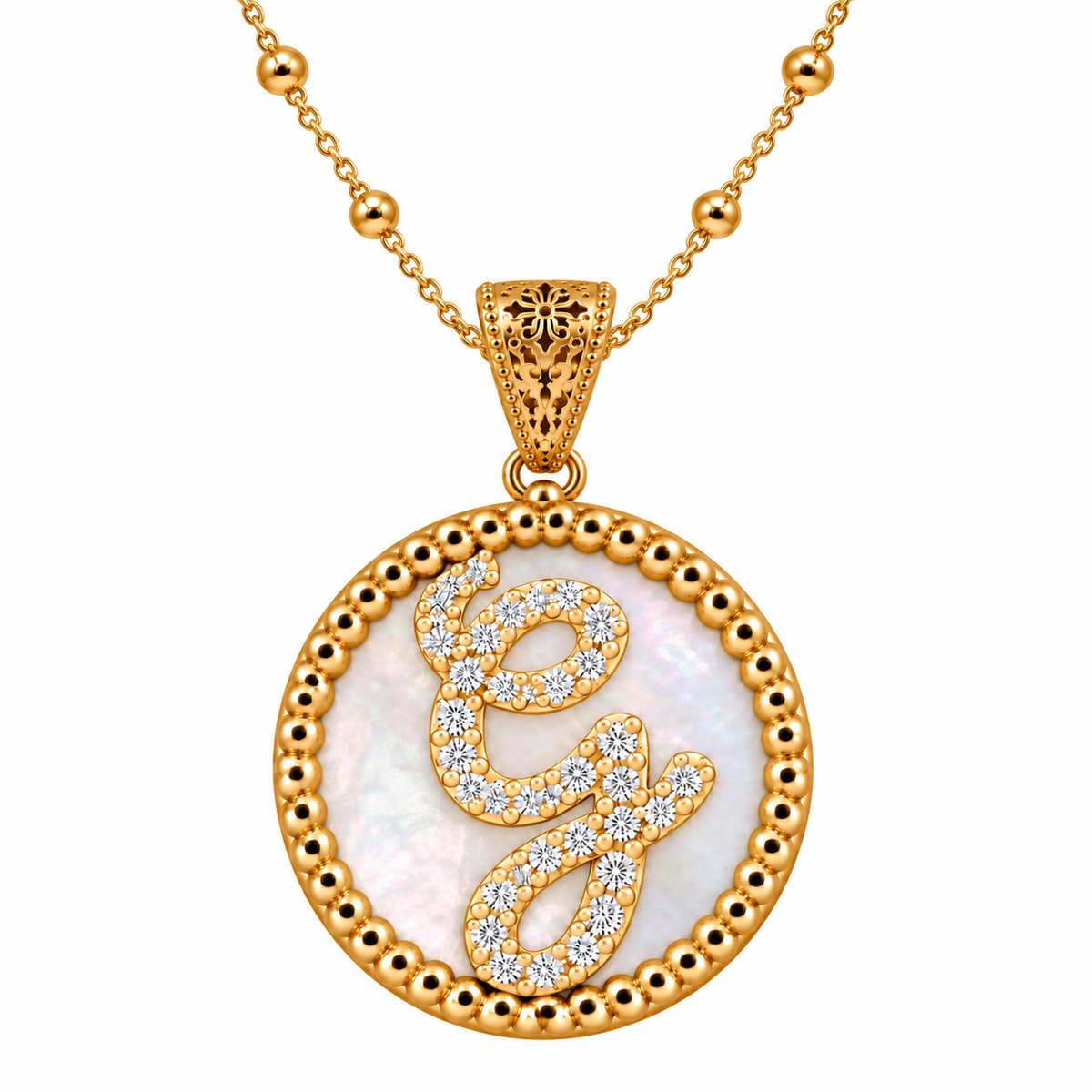 collana con pendente "lettera" piccolo madreperla dorato con forzatina