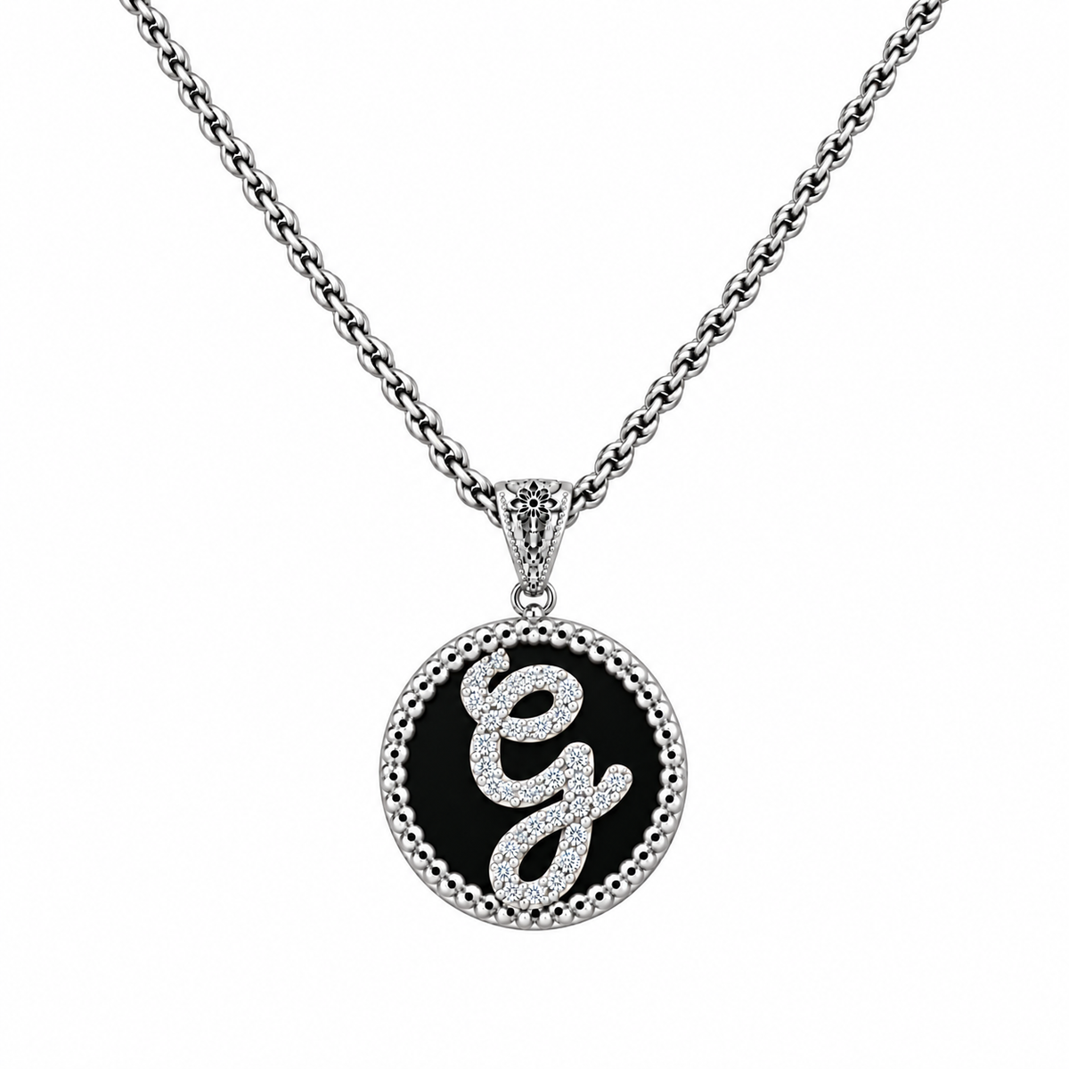 collana con pendente "lettera" piccola onice bianco rodiato