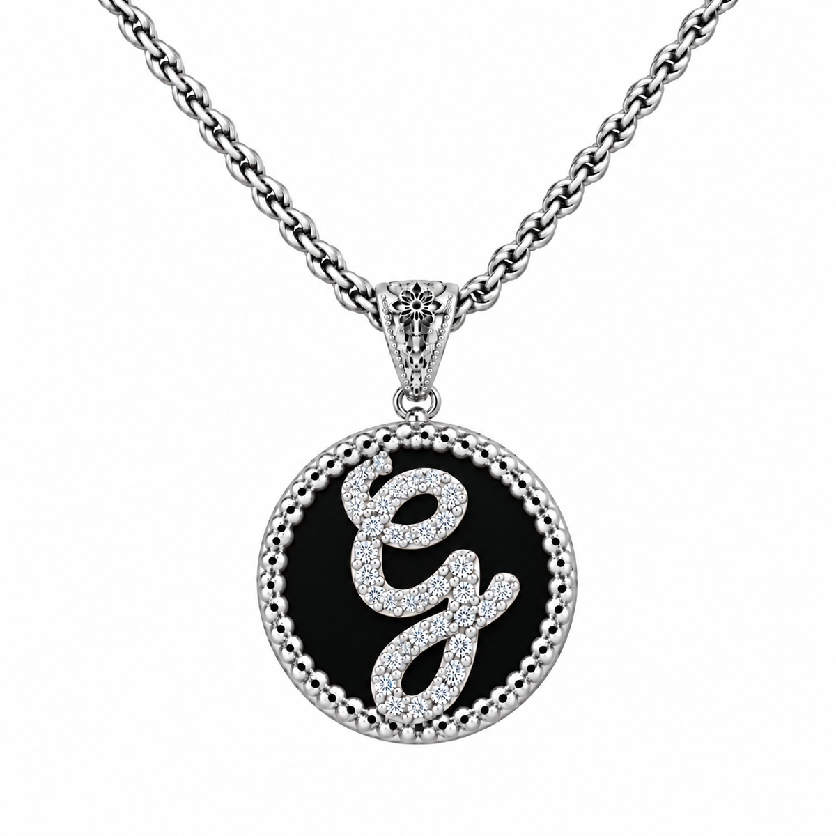 collana con pendente "lettera" grande onice bianco rodiato