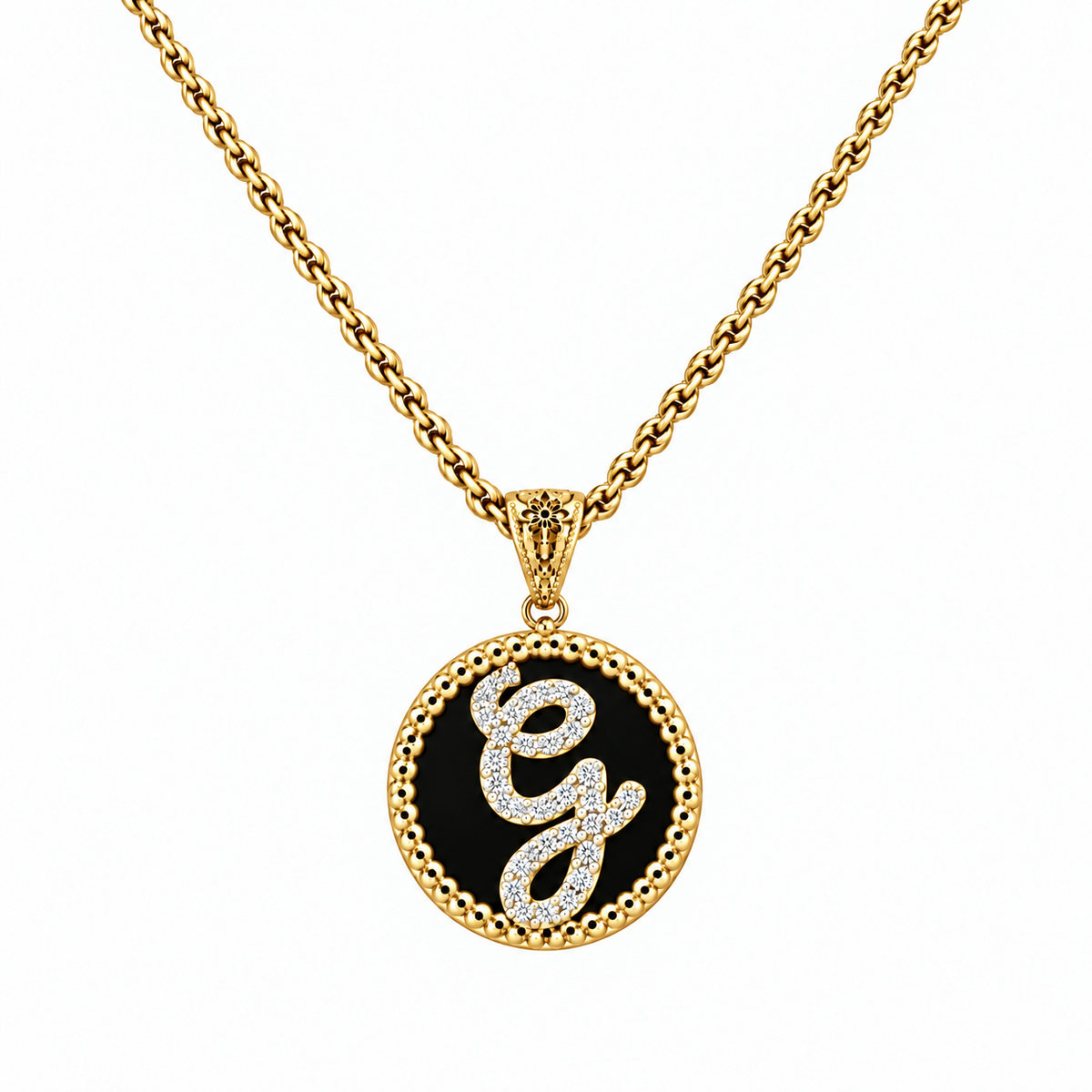 collana con pendente "lettera" piccolo onice dorato