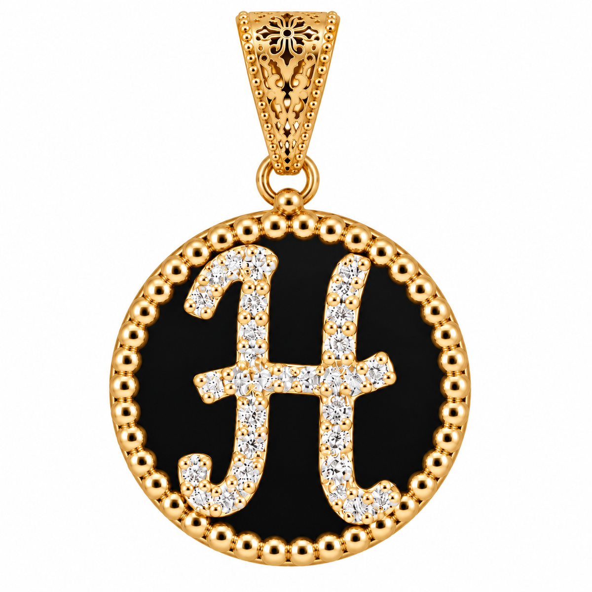 collana con pendente "lettera" piccolo onice dorato