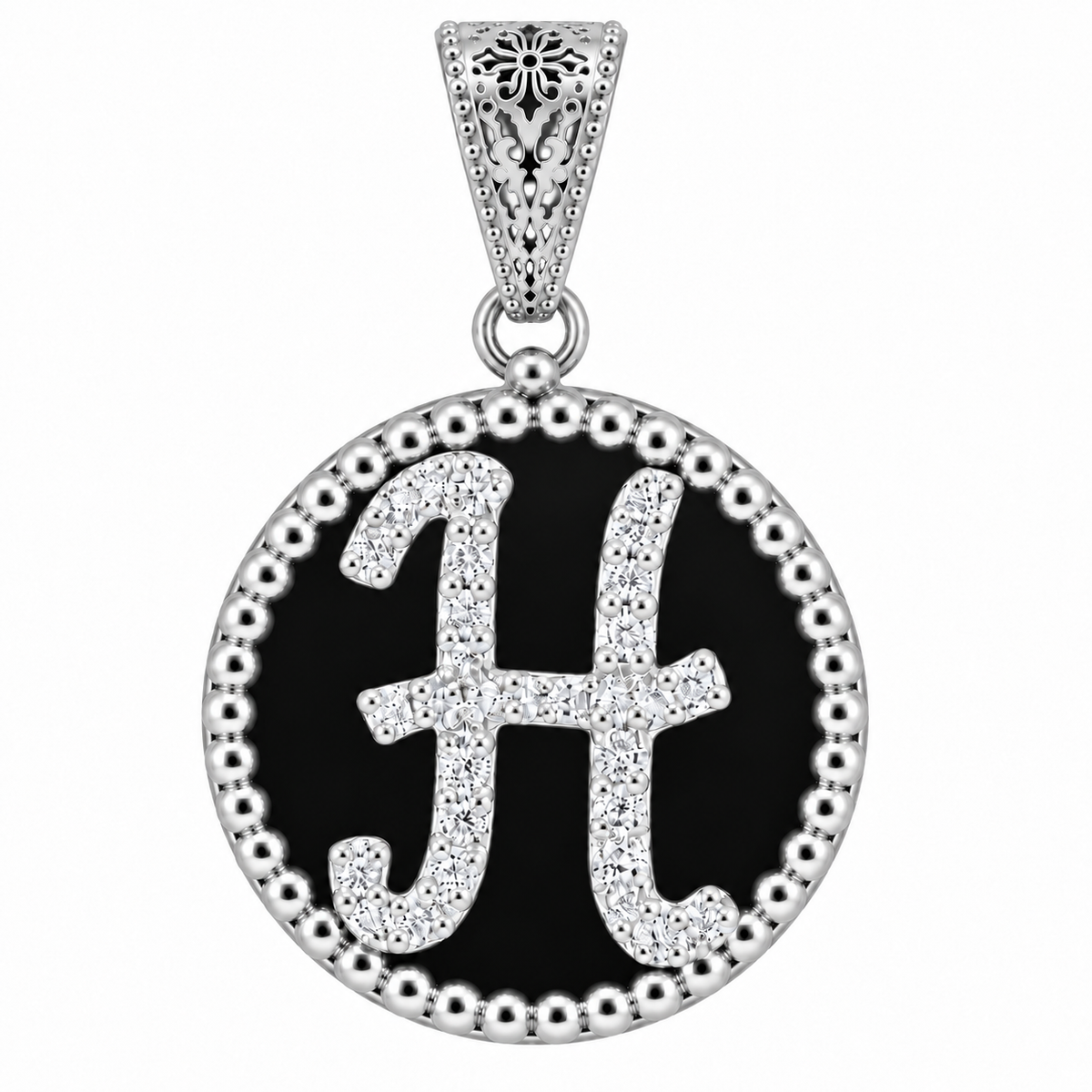 collana con pendente "lettera" grande onice bianco rodiato