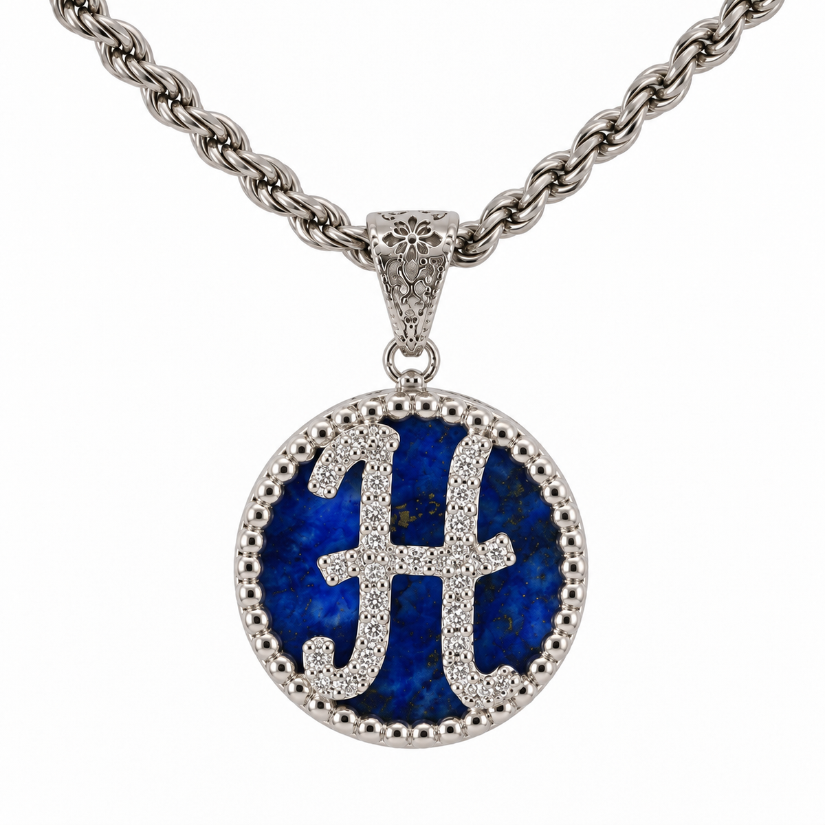 collana con pendente "lettera" grande lapislazzuli bianco rodiato
