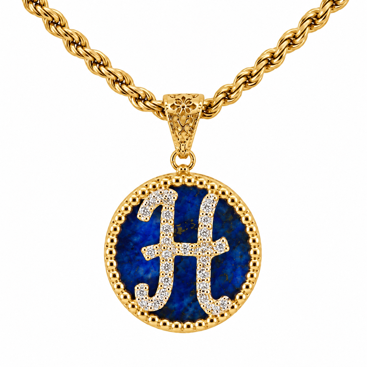 collana con pendente "lettera" grande lapislazzuli dorato