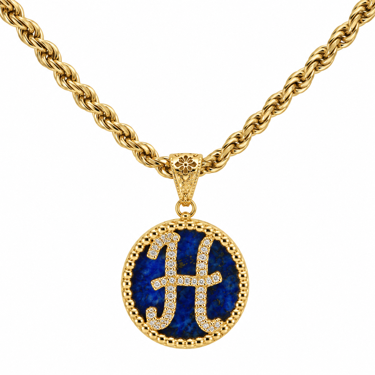 collana con pendente "lettera" piccolo lapislazzuli dorato