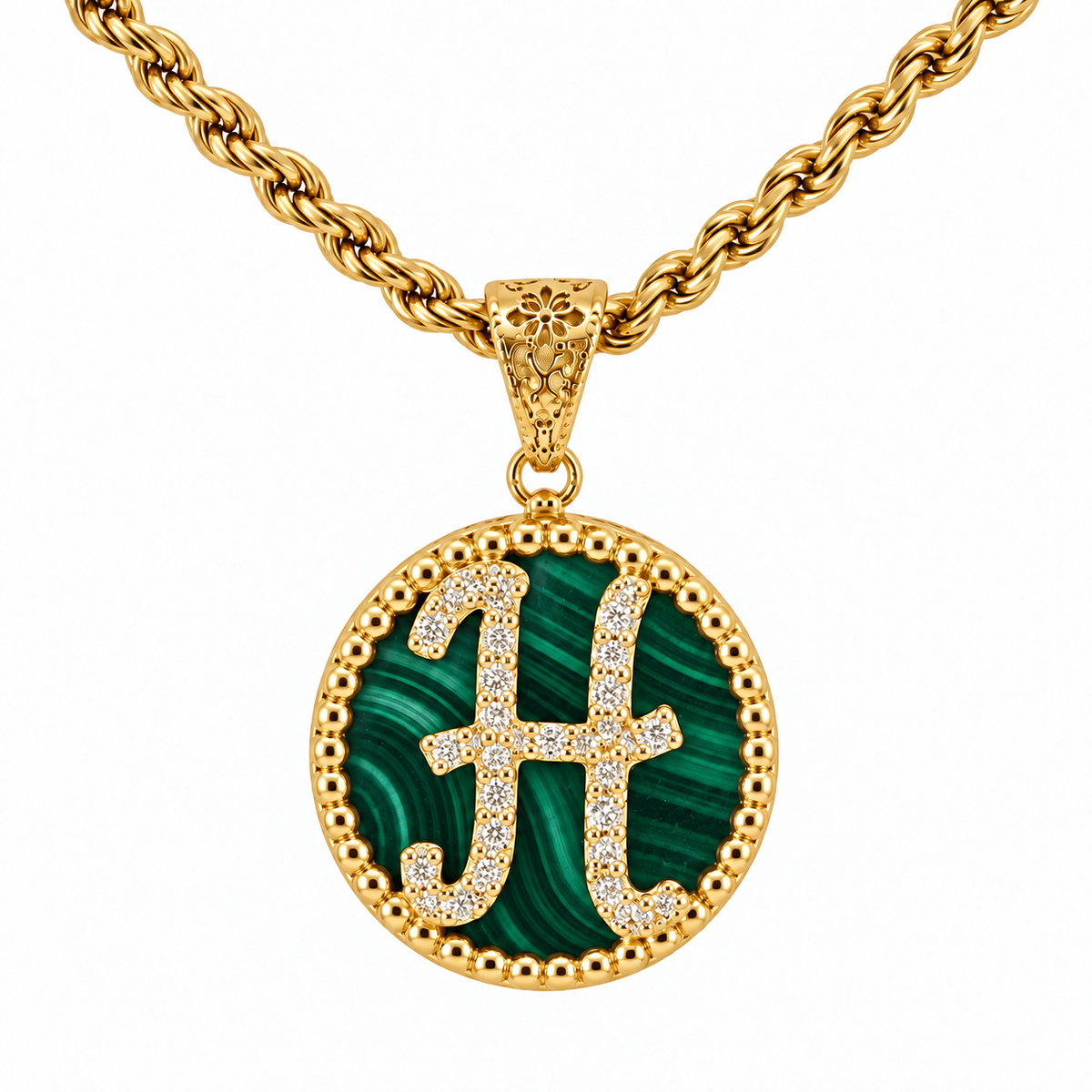 collana con pendente "lettera" grande malachite