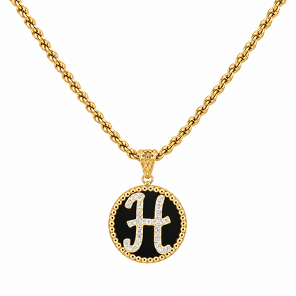 Collana con Pendente "Lettera" Piccolo Onice Dorato
