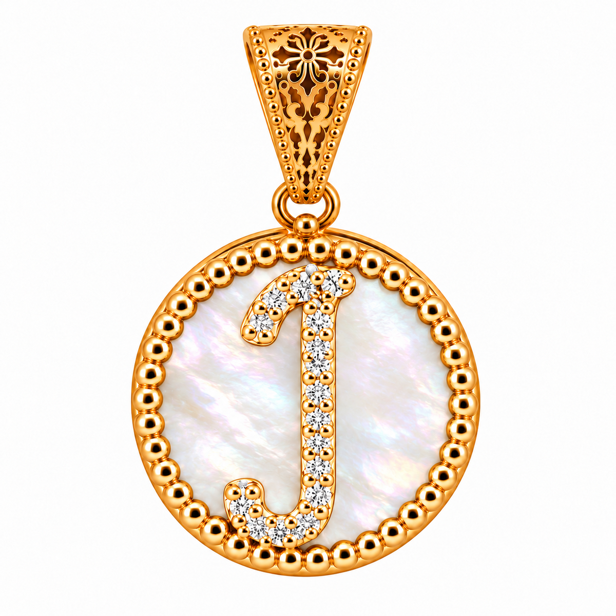 collana con pendente "lettera" grande madreperla dorato