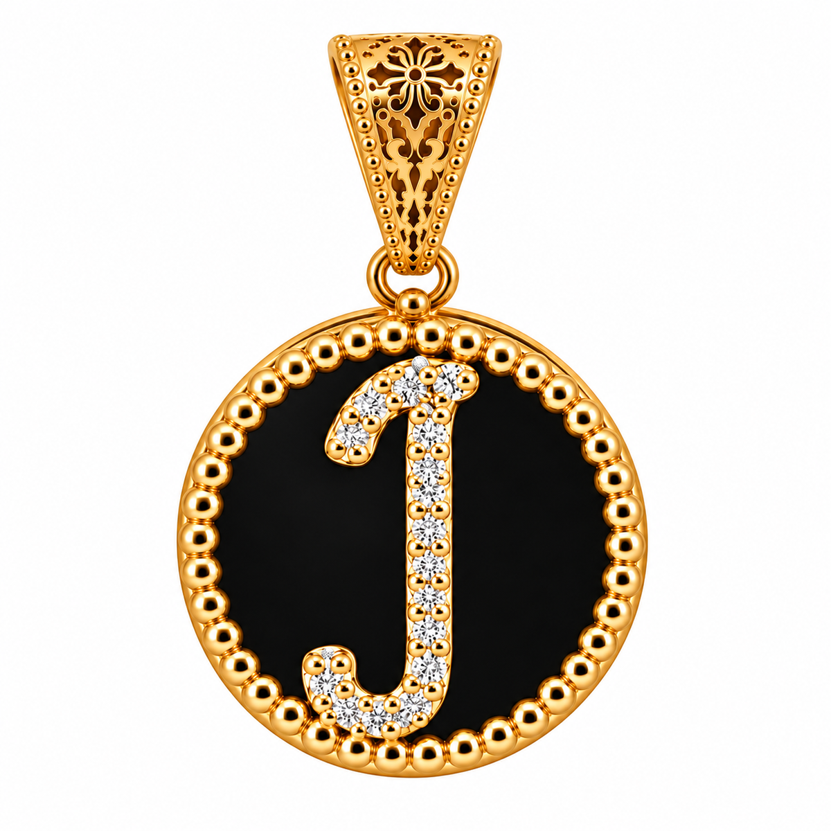 collana con pendente "lettera" piccolo onice dorato
