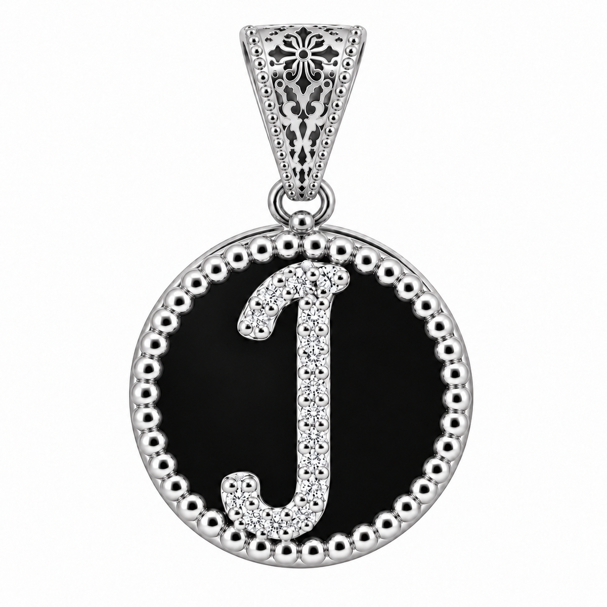 collana con pendente "lettera" grande onice bianco rodiato