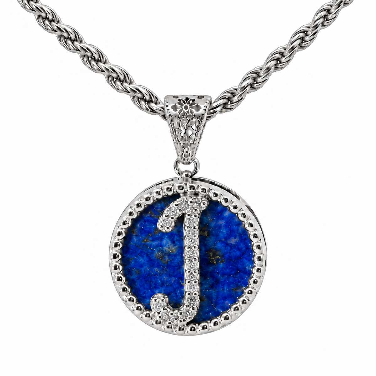 collana con pendente "lettera" grande lapislazzuli bianco rodiato