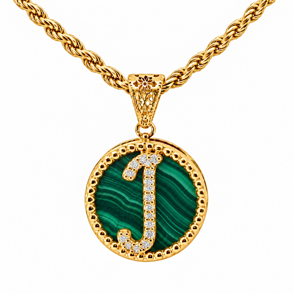 collana con pendente "lettera" grande malachite