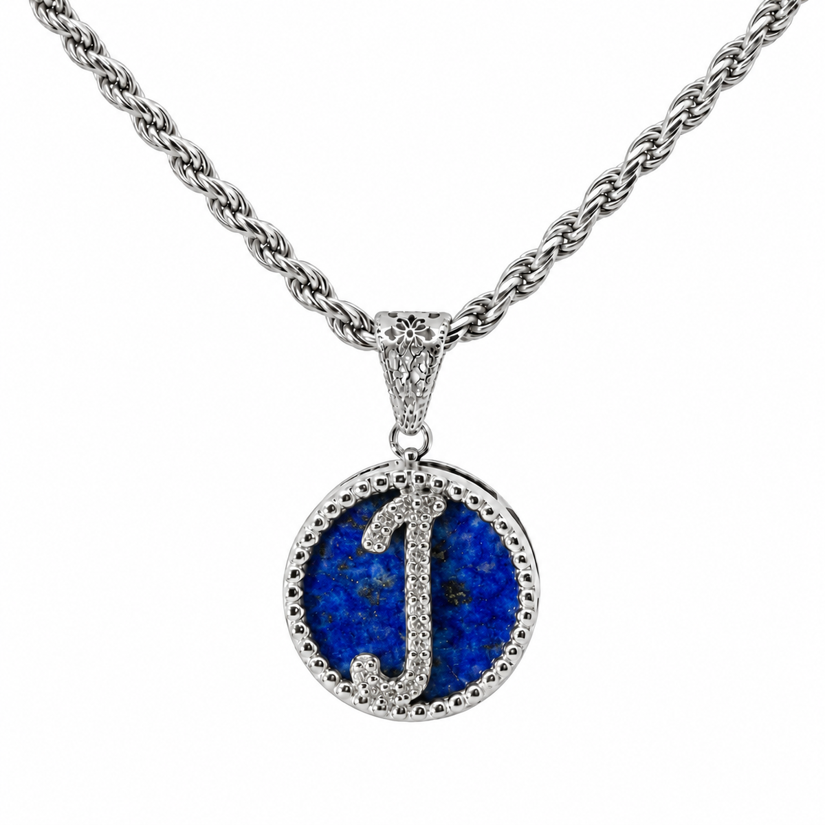 collana con pendente "lettera" piccolo lapislazzuli bianco rodiato