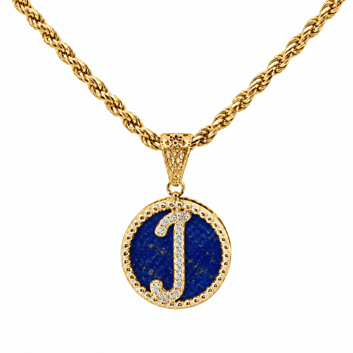 collana con pendente "lettera" piccolo lapislazzuli dorato