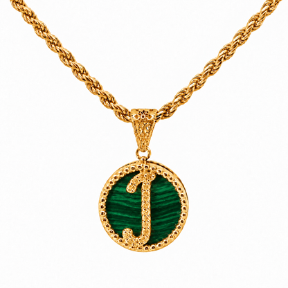 Collana con Pendente "Lettera" Piccolo Malachite Dorato