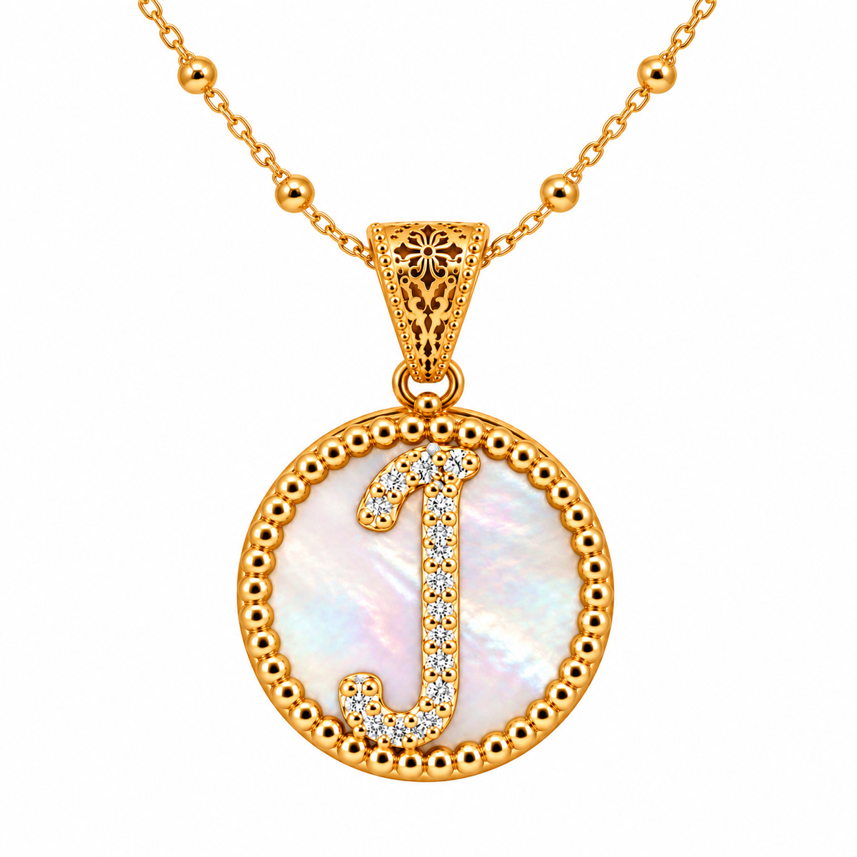 collana con pendente "lettera" grande madreperla dorato con forzatina