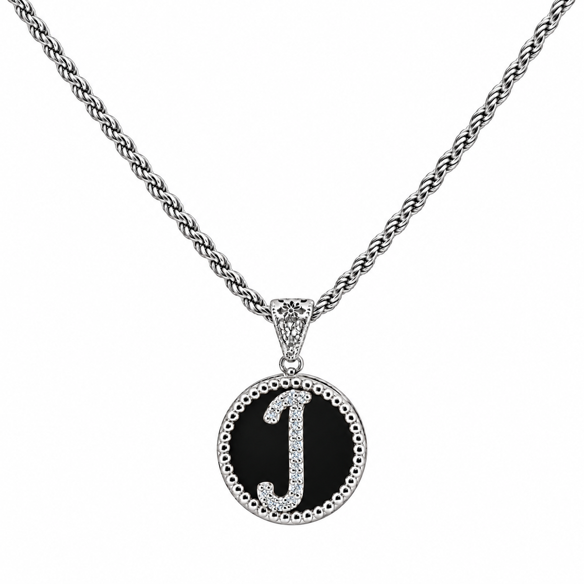 collana con pendente "lettera" piccola onice bianco rodiato