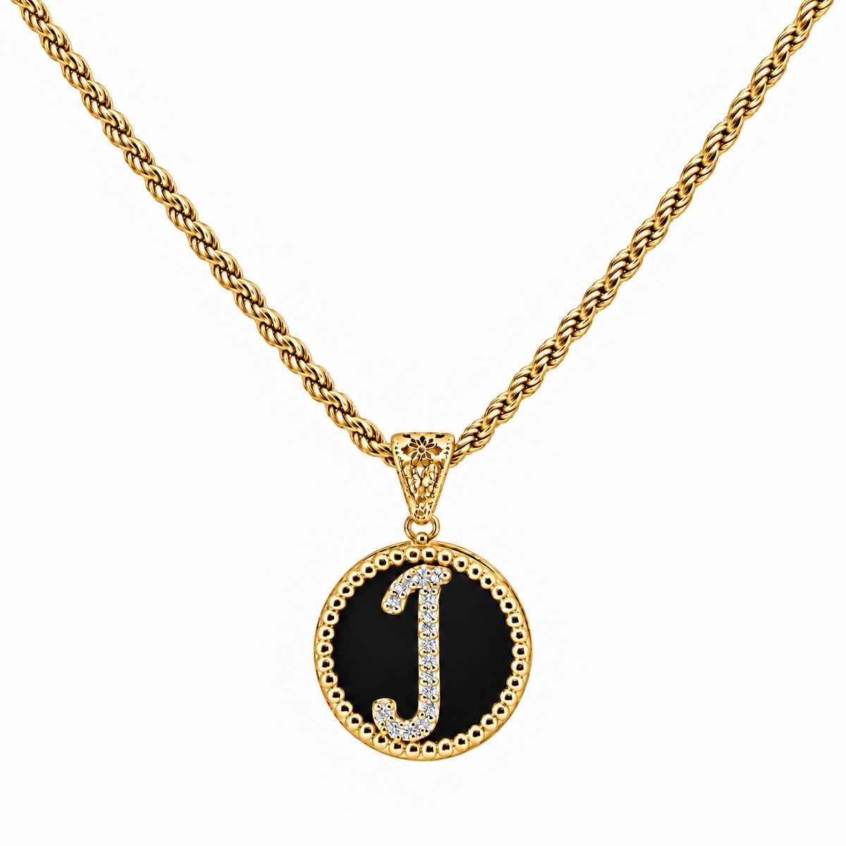 collana con pendente "lettera" piccolo onice dorato