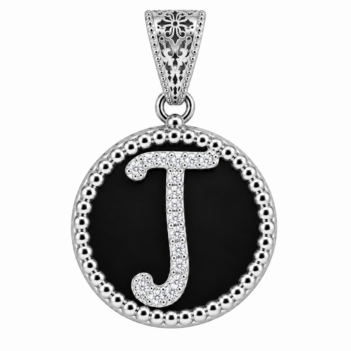 collana con pendente "lettera" grande onice bianco rodiato
