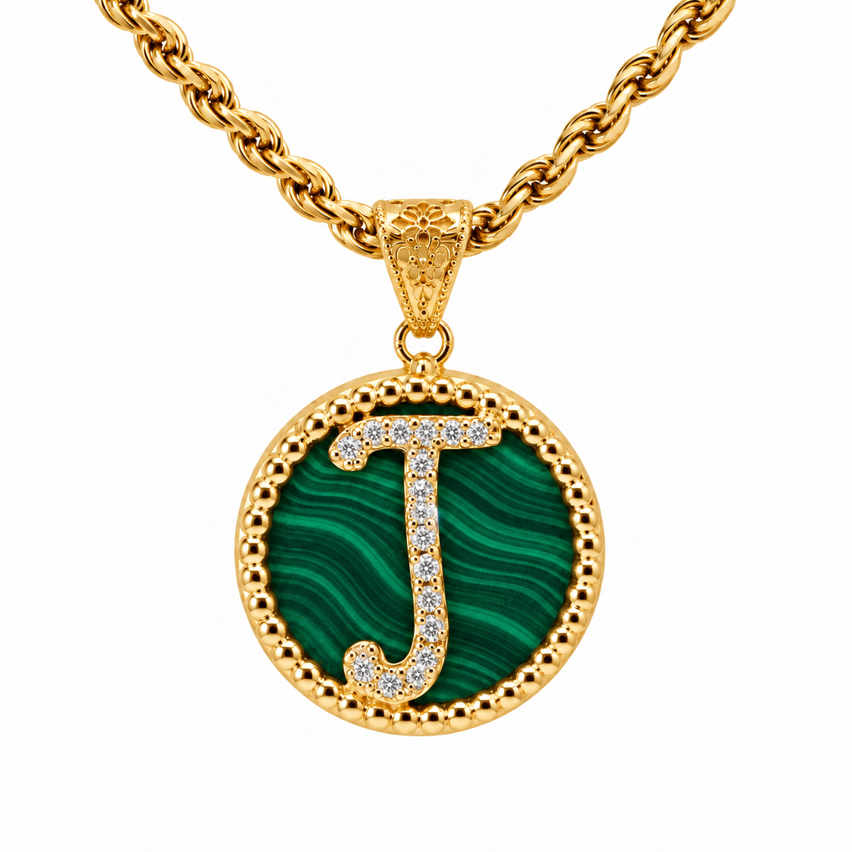 collana con pendente "lettera" grande malachite