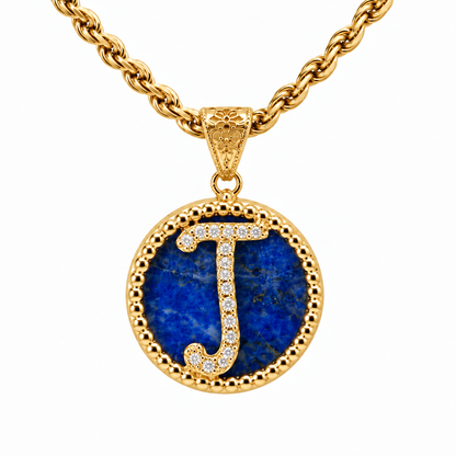 Collana con Pendente "Lettera" Grande Lapislazzuli Dorato
