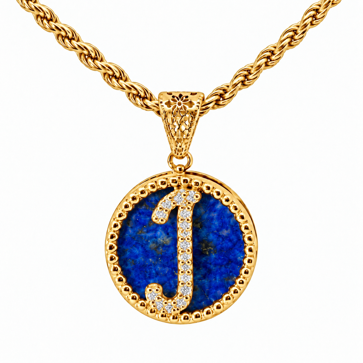 collana con pendente "lettera" grande lapislazzuli dorato